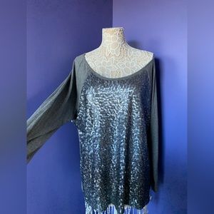 NWT GRAY/SILVER OLD NAVY SEQUIN RAGLAN BASEBALL LONG SLEEVE TEE PLUS SIZE XXL